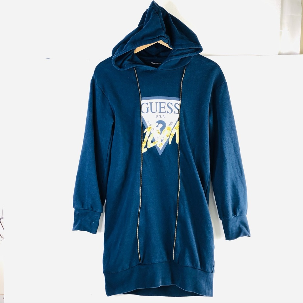 GUESS USA Women Icon Hoodie Sz 14 Sweatshirt Navy Y2K Style Beaded Preppy School